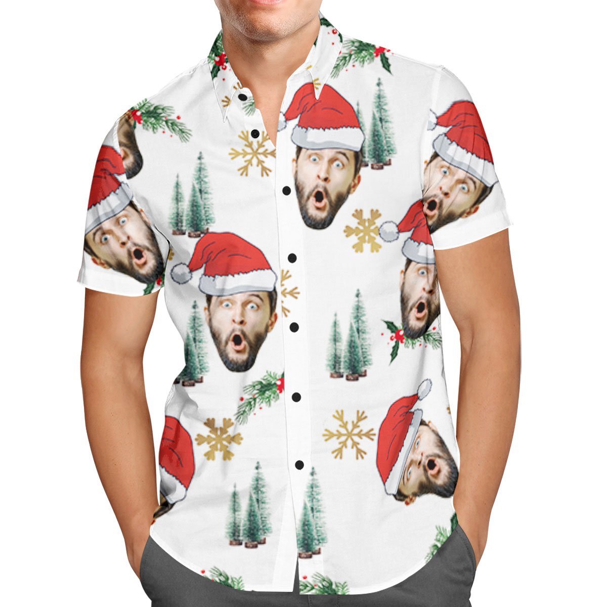 Custom Face Personalized Christmas Hawaiian Shirt Your Face With Santa Hat - soufeelmy