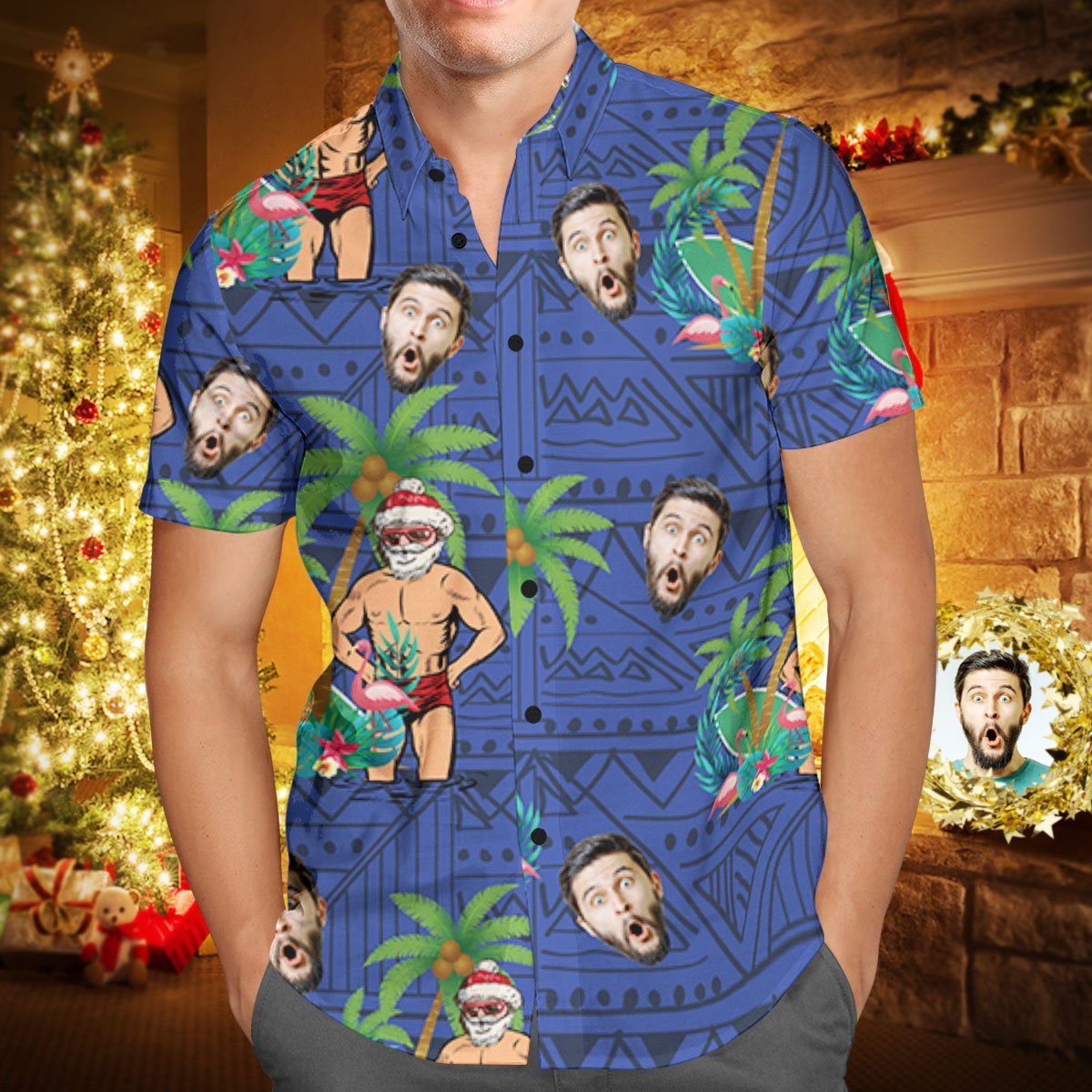 Custom Face Personalized Christmas Hawaiian Shirt Santa Claus on Vacation Holiday Gifts - soufeelmy