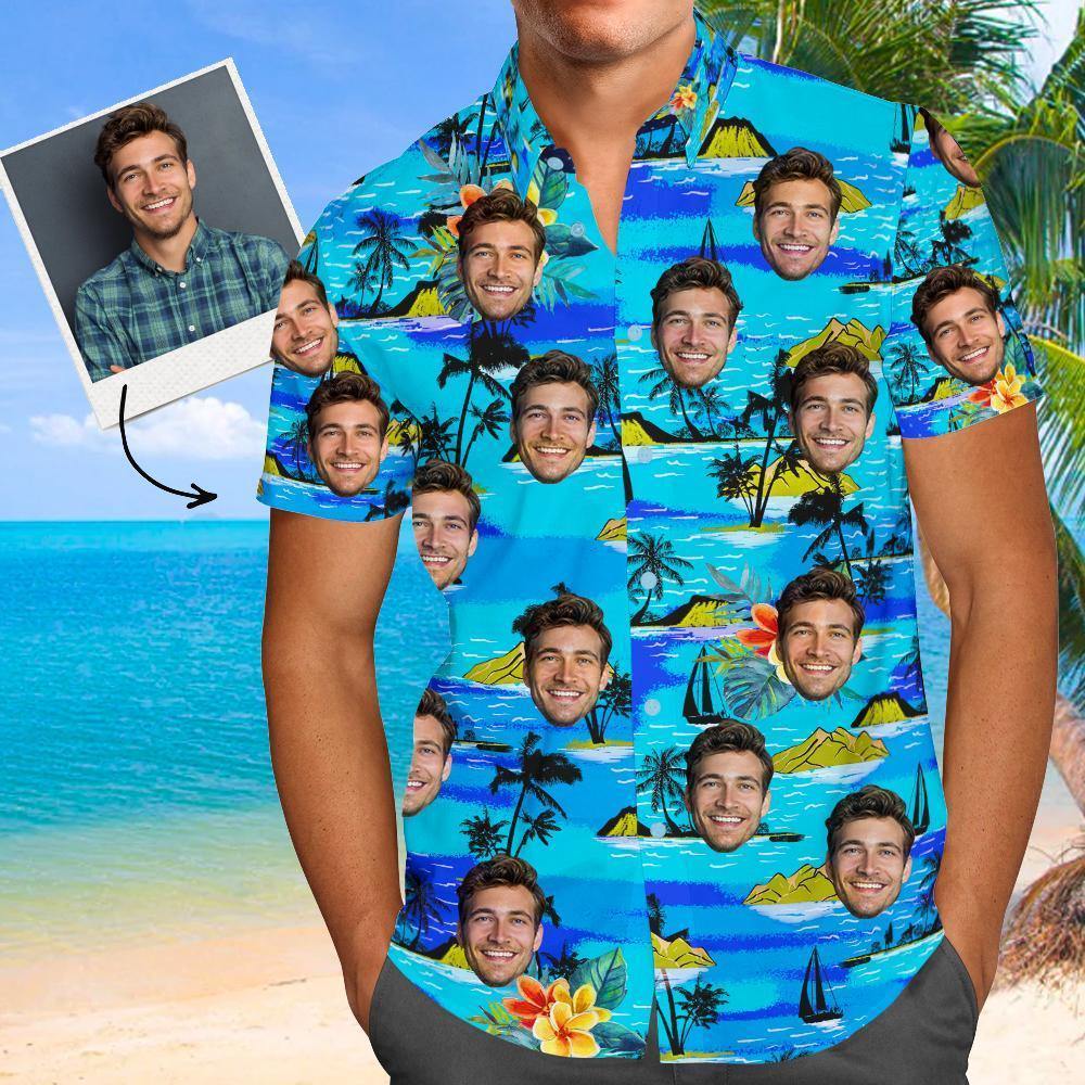 Custom Face Hawaiian Gang Style Shirt For Men