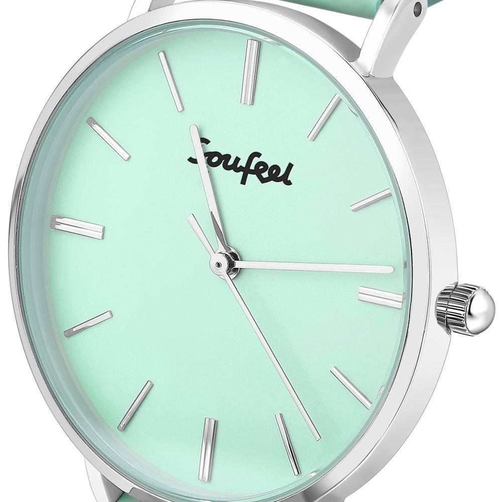 Soufeel Women's Classic Watch Light Green Leather Strap 36mm - soufeelus