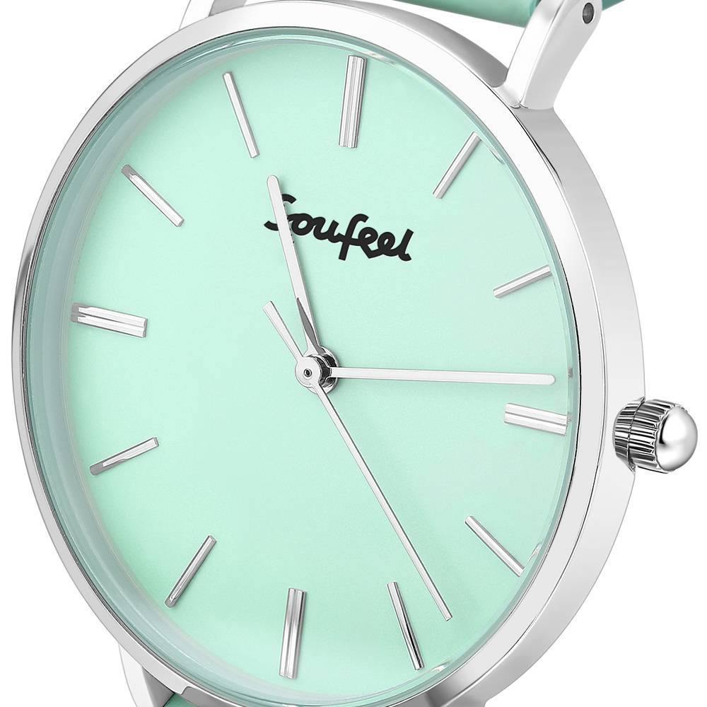 Soufeel Unisex Classic Watch Light Green Leather Strap 40mm - soufeelus