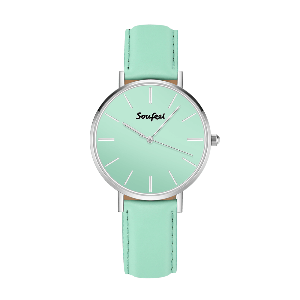 Soufeel Women's Classic Watch Light Green Leather Strap 36mm - soufeelus