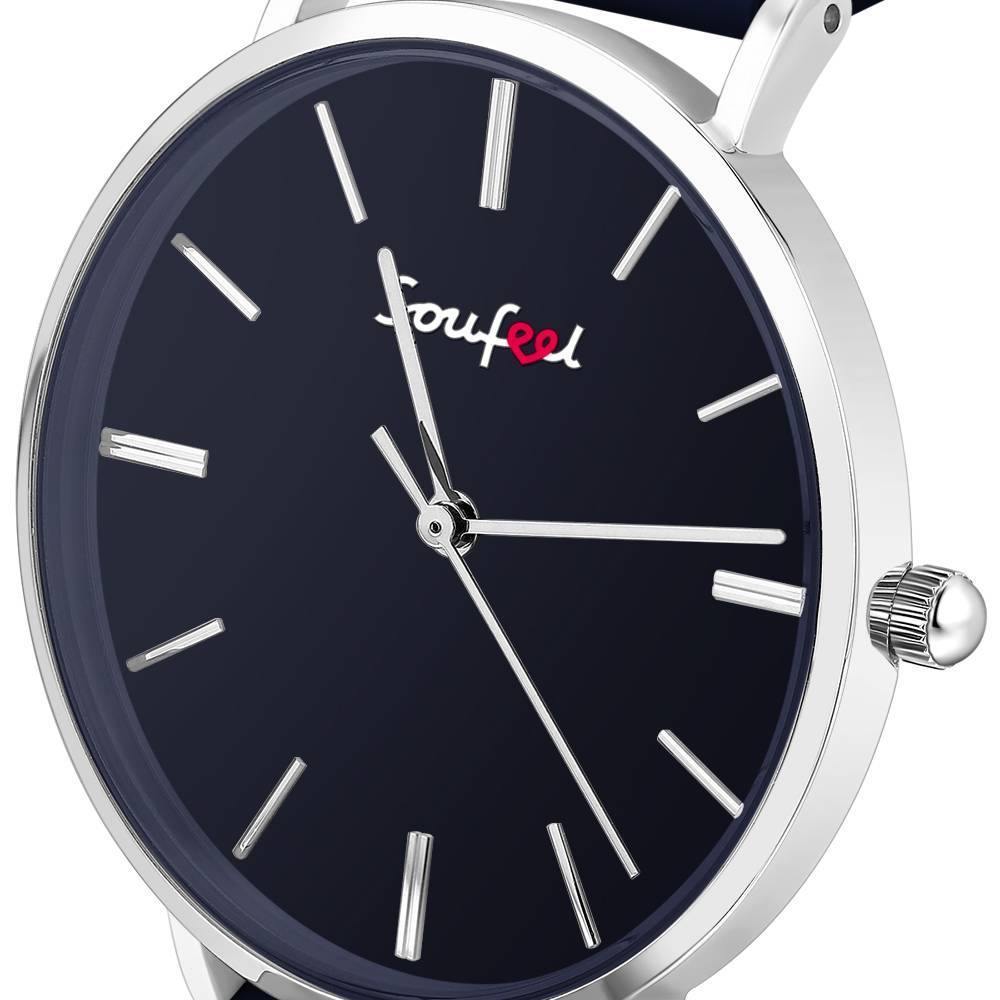 Soufeel Unisex Classic Watch Dark Blue Leather Strap 40mm - soufeelus