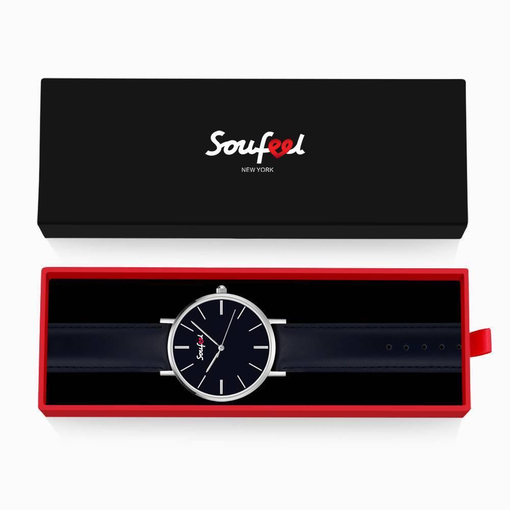 Soufeel Unisex Classic Watch Dark Blue Leather Strap 40mm - soufeelus