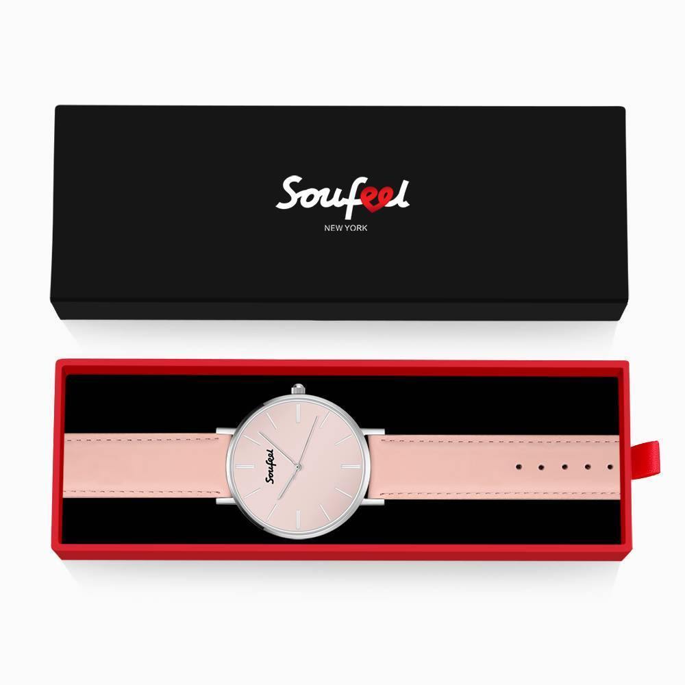 Soufeel Women's Classic Watch Pink Leather Strap 40mm - soufeelus