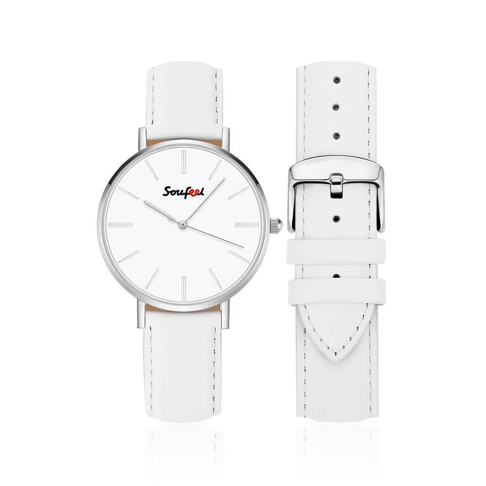 Soufeel Women's Classic Watch White Leather Strap 36mm - soufeelus