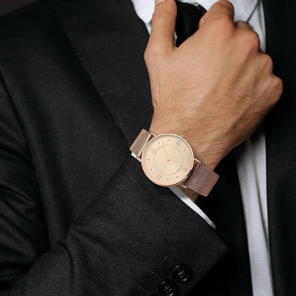 Mesh Bracelet Watch in Stainless Steel Rose Gold - Men's - soufeelus