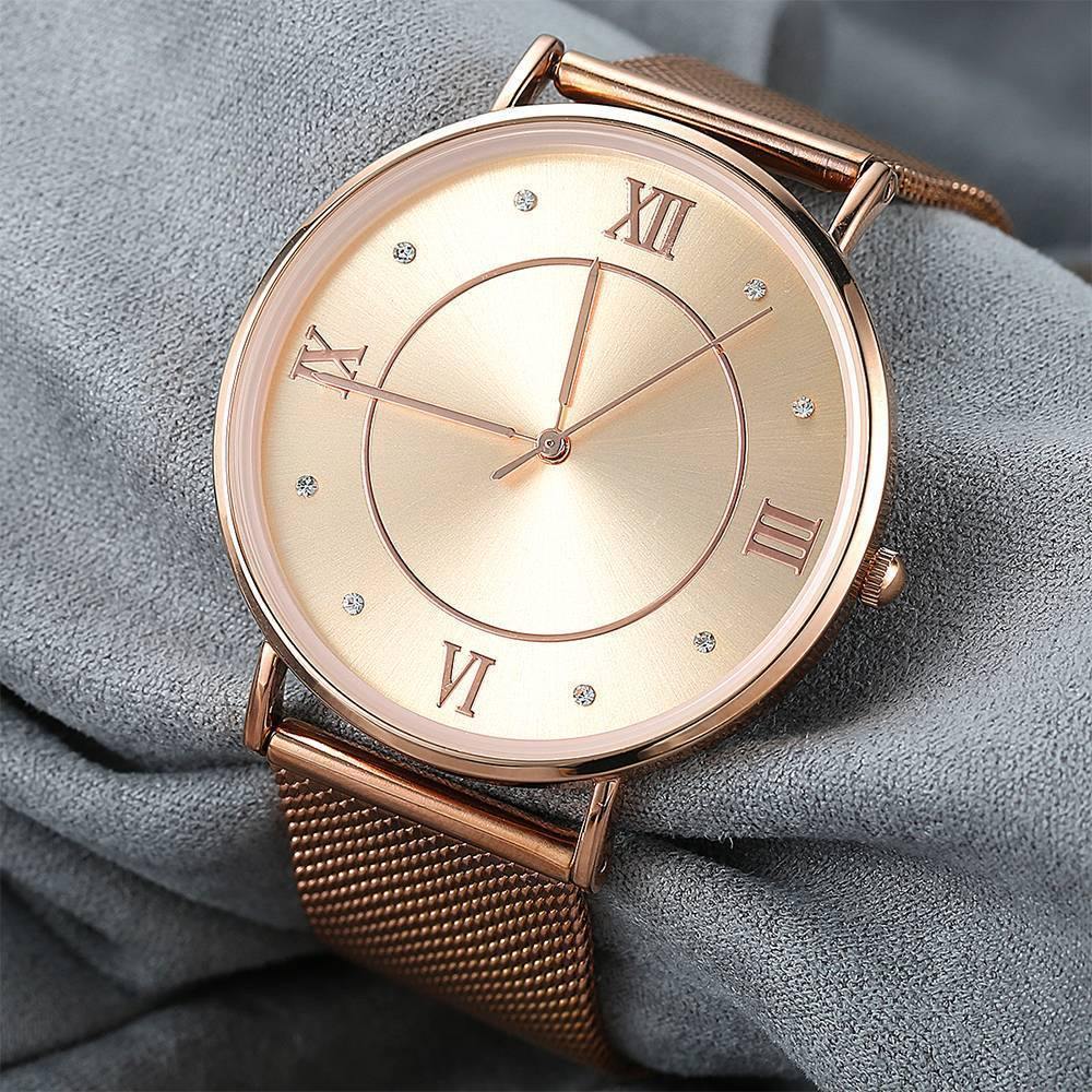 Mesh Bracelet Watch in Stainless Steel Rose Gold - Women's - soufeelus