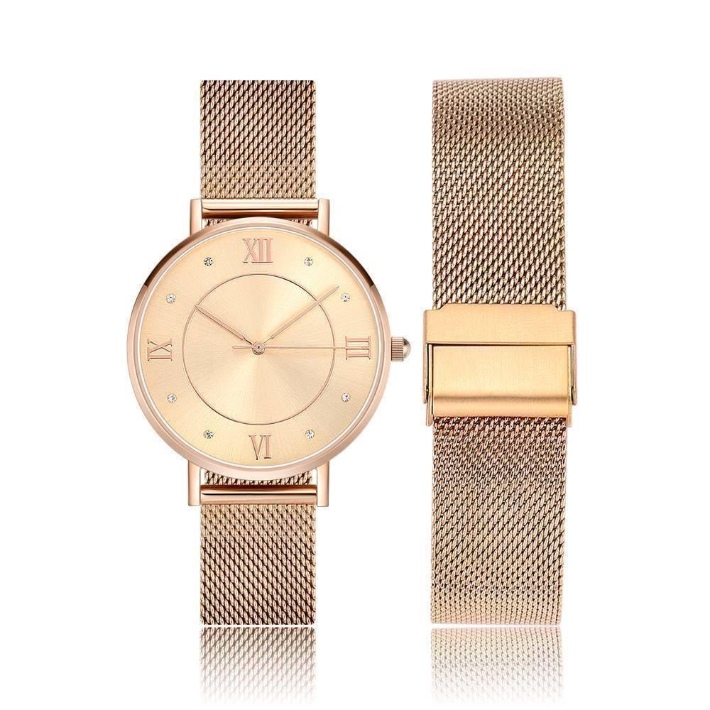 Mesh Bracelet Watch in Stainless Steel Rose Gold - Women's - soufeelus