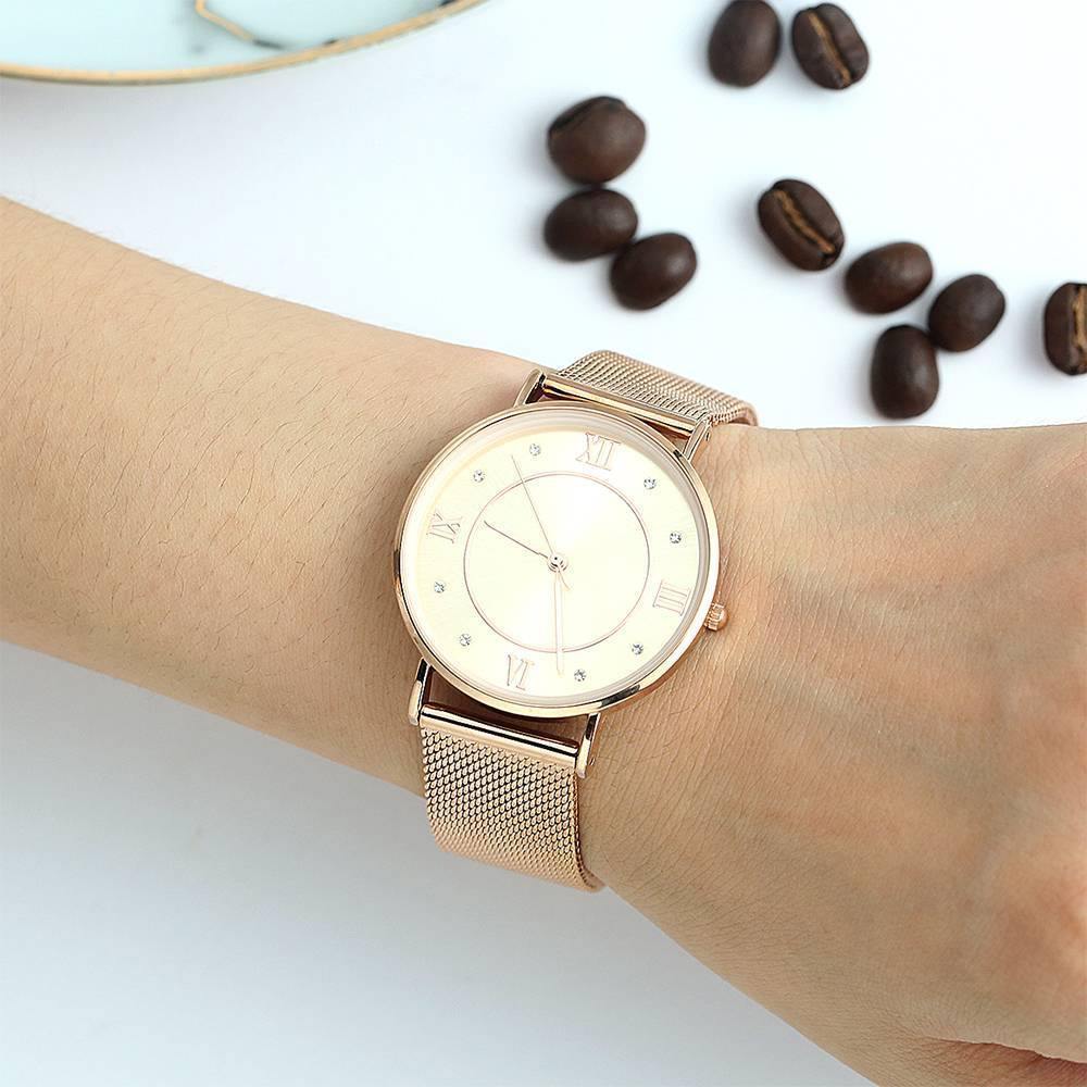 Mesh Bracelet Watch in Stainless Steel Rose Gold - Women's - soufeelus