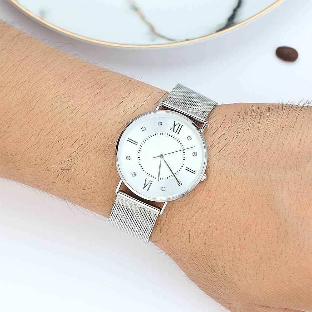 Mesh Bracelet Watch in Stainless Steel Silver - Men's - soufeelus