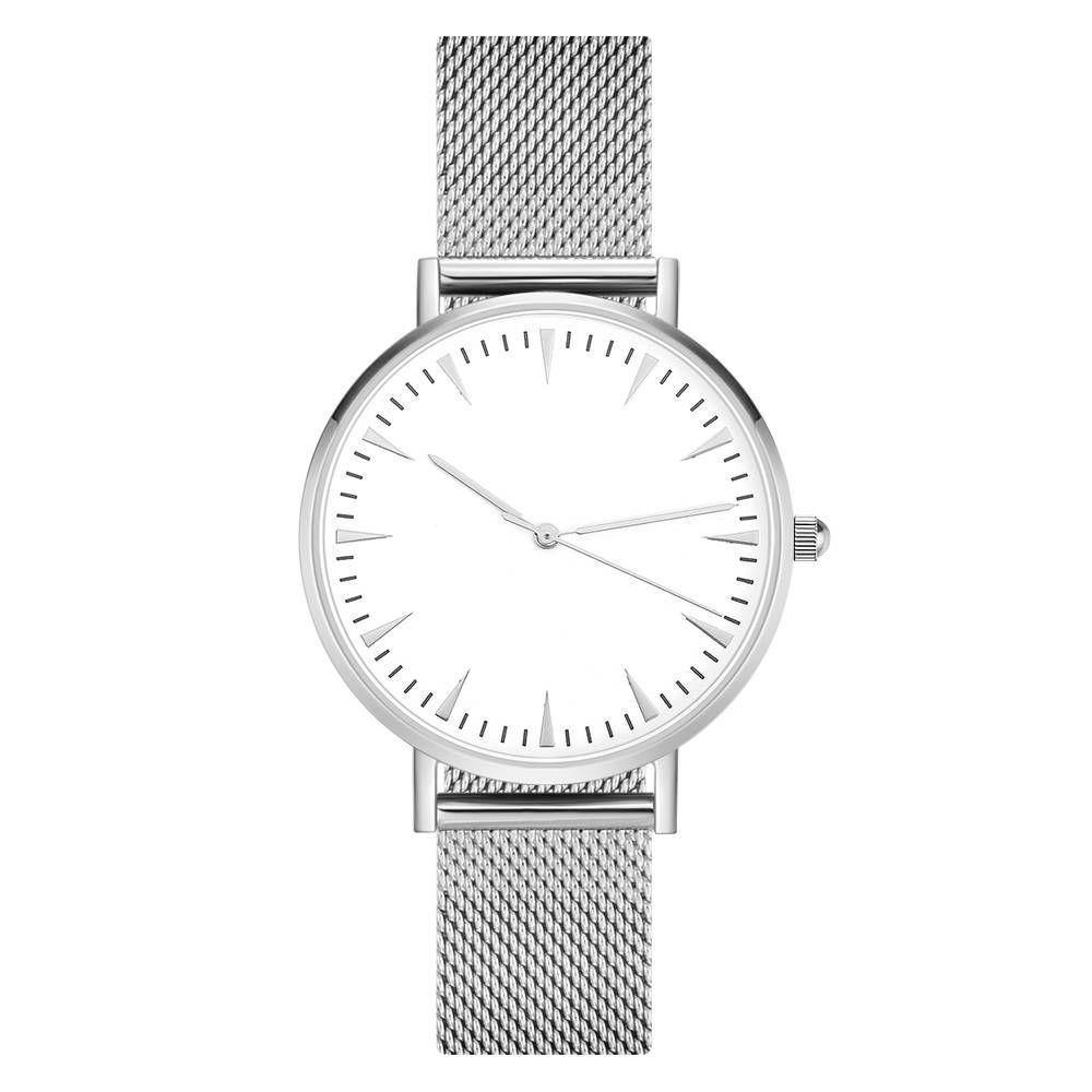 Mesh Bracelet Watch in Stainless Steel Silver Strap and White Dial - Men's - soufeelus