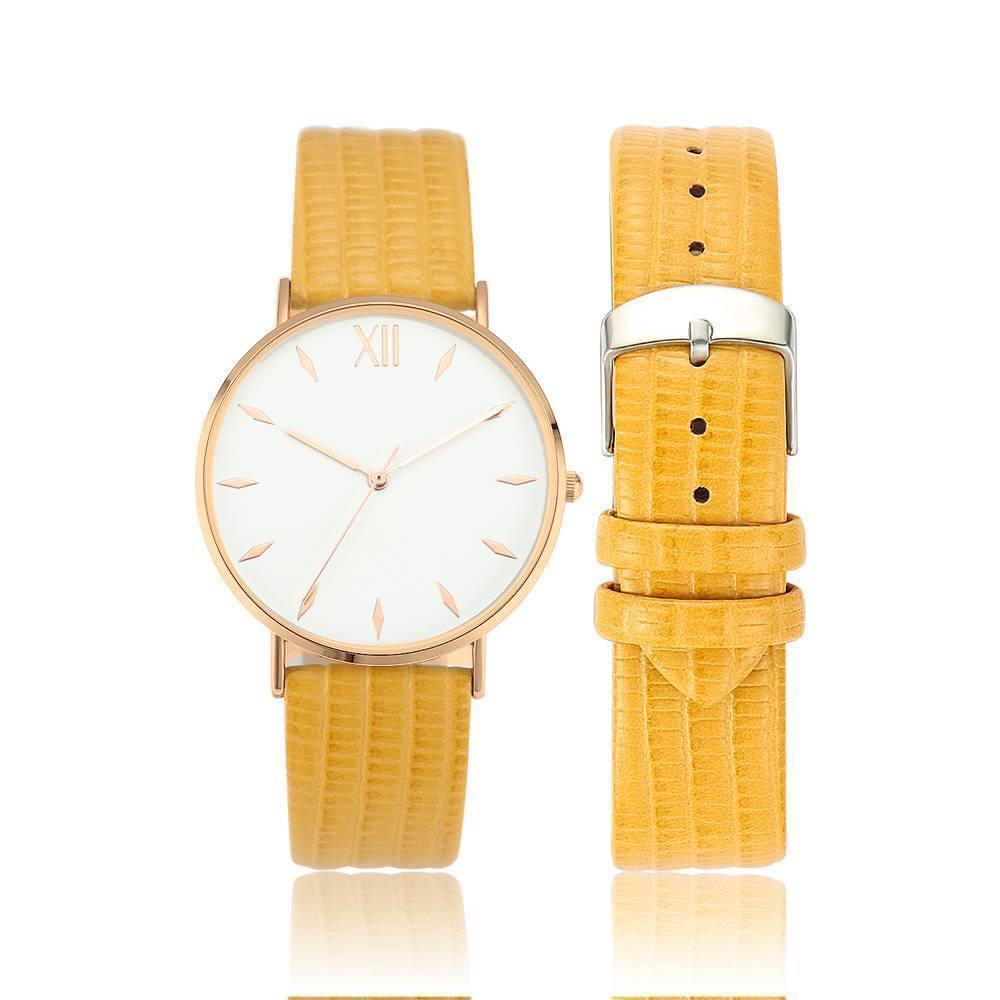 Simply Style Dial Watch Yellow Leather Strap - Men's - soufeelus