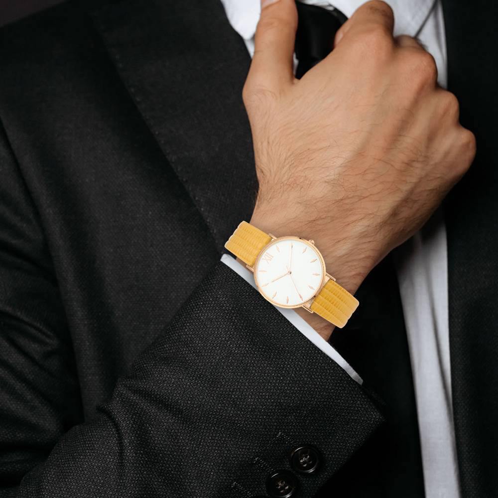 Simply Style Dial Watch Yellow Leather Strap - Men's - soufeelus