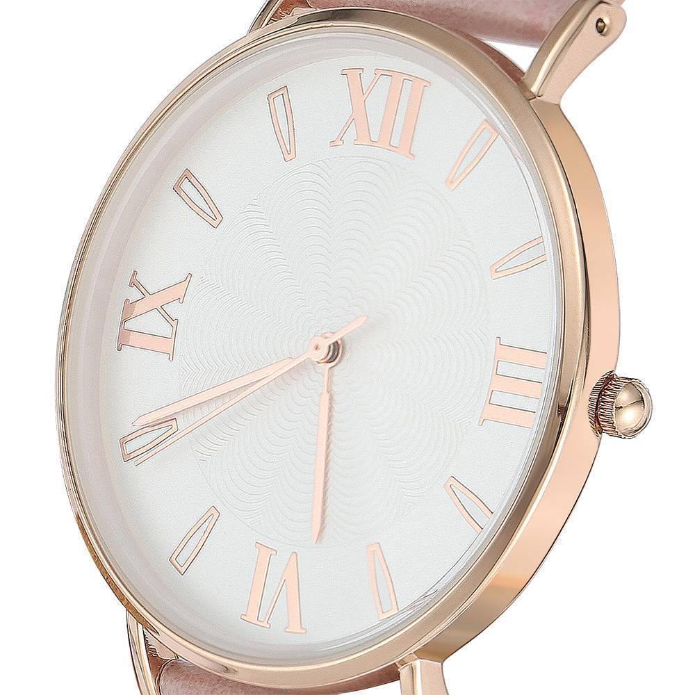 White Dial Watch Fashion Quartz Pink Leather Strap - Men's - soufeelus