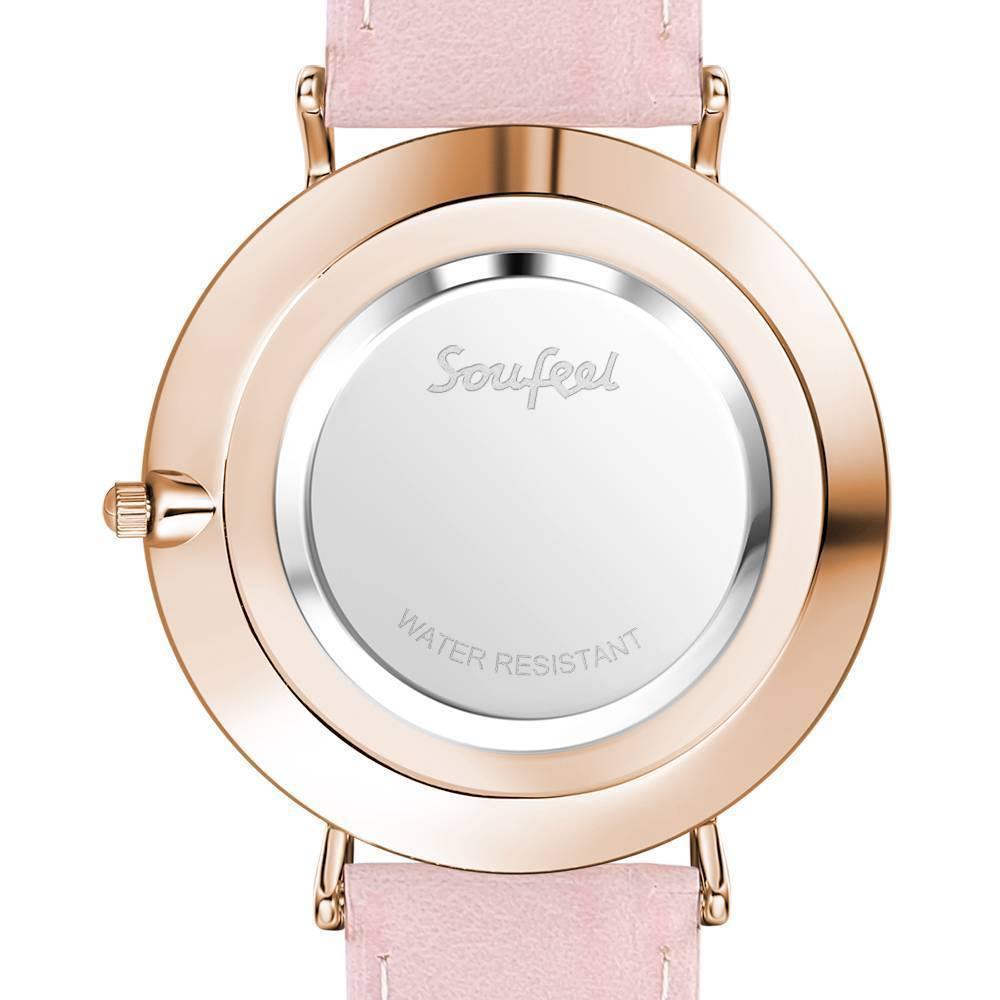 White Dial Watch Fashion Quartz Pink Leather Strap - Men's - soufeelus