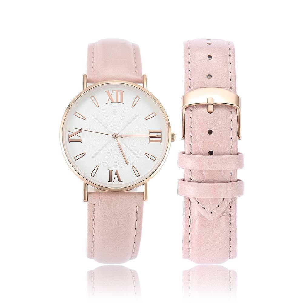 White Dial Watch Fashion Quartz Pink Leather Strap - Women's - soufeelus