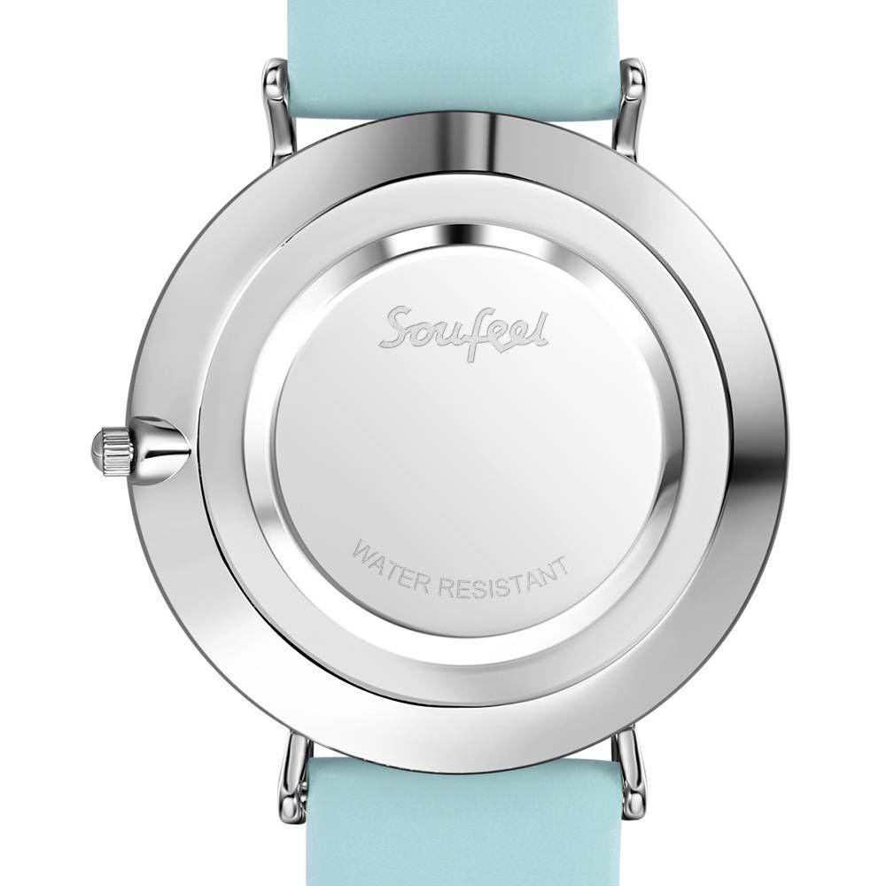 White Dial Watch Fashion Quartz Blue Leather Strap - Men's - soufeelus