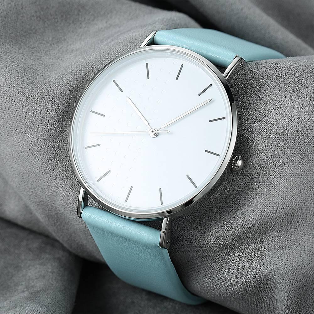 White Dial Watch Fashion Quartz Blue Leather Strap - Men's - soufeelus