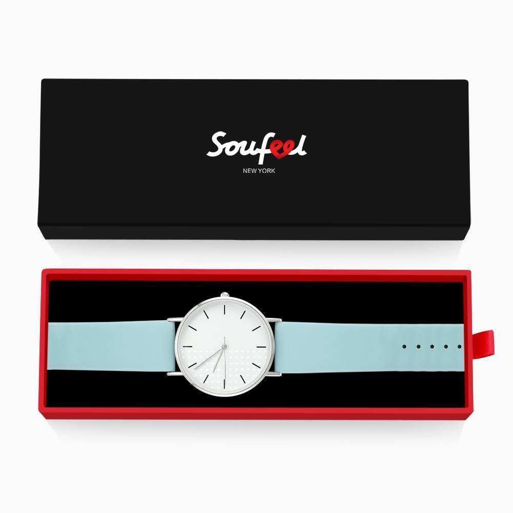 White Dial Watch Fashion Quartz Blue Leather Strap - Women's - soufeelus