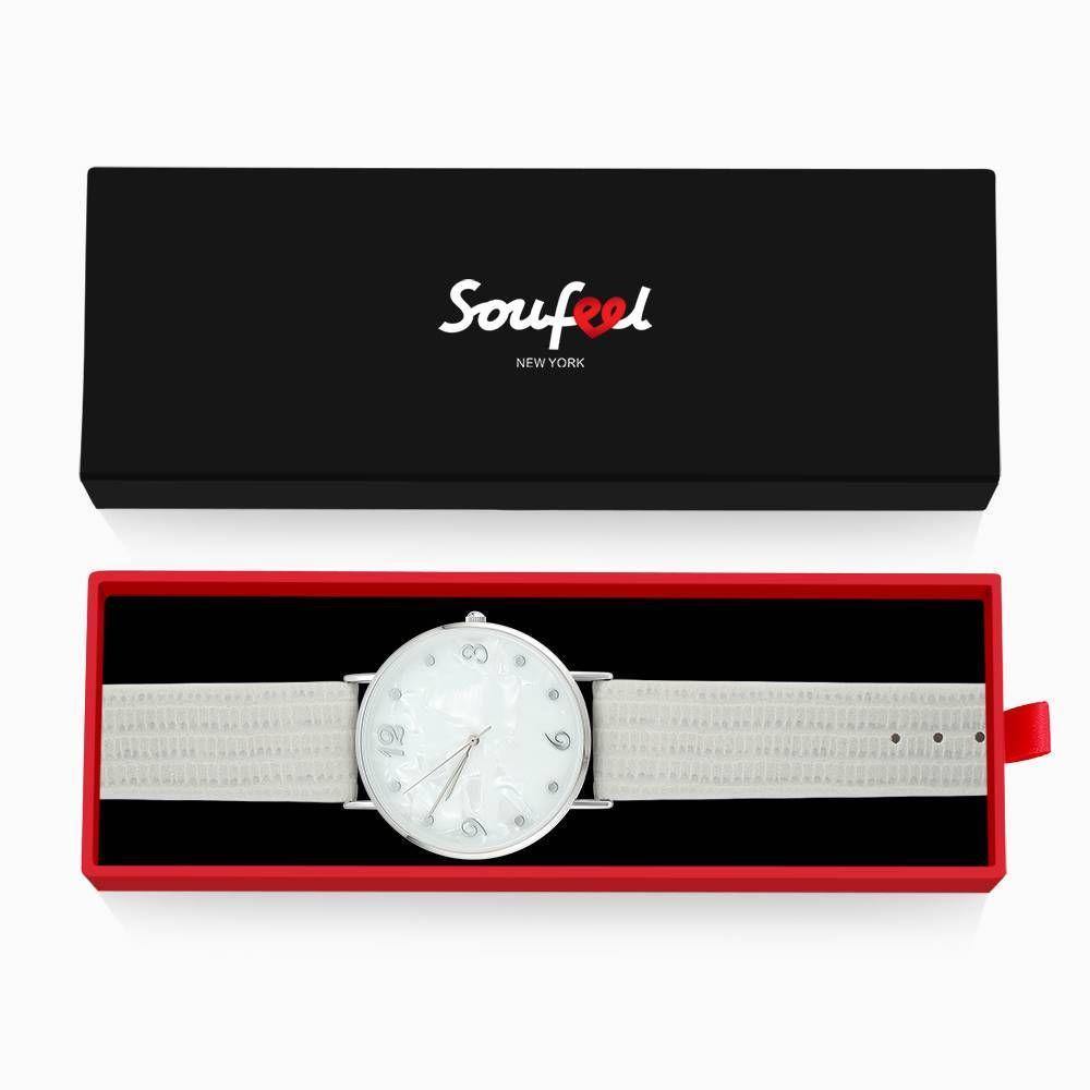 Casual Marble Dial Watch Grey Leather Strap - Men's - soufeelus