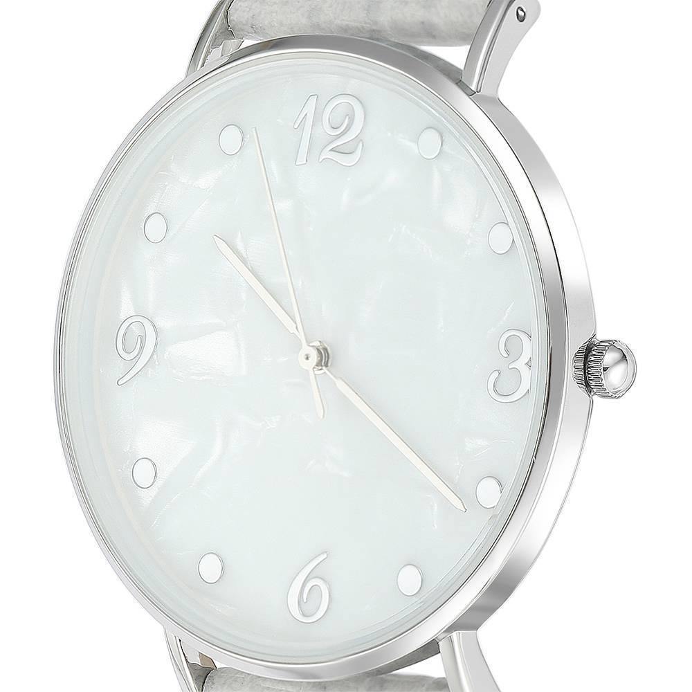 Casual Marble Dial Watch Grey Leather Strap - Women's - soufeelus