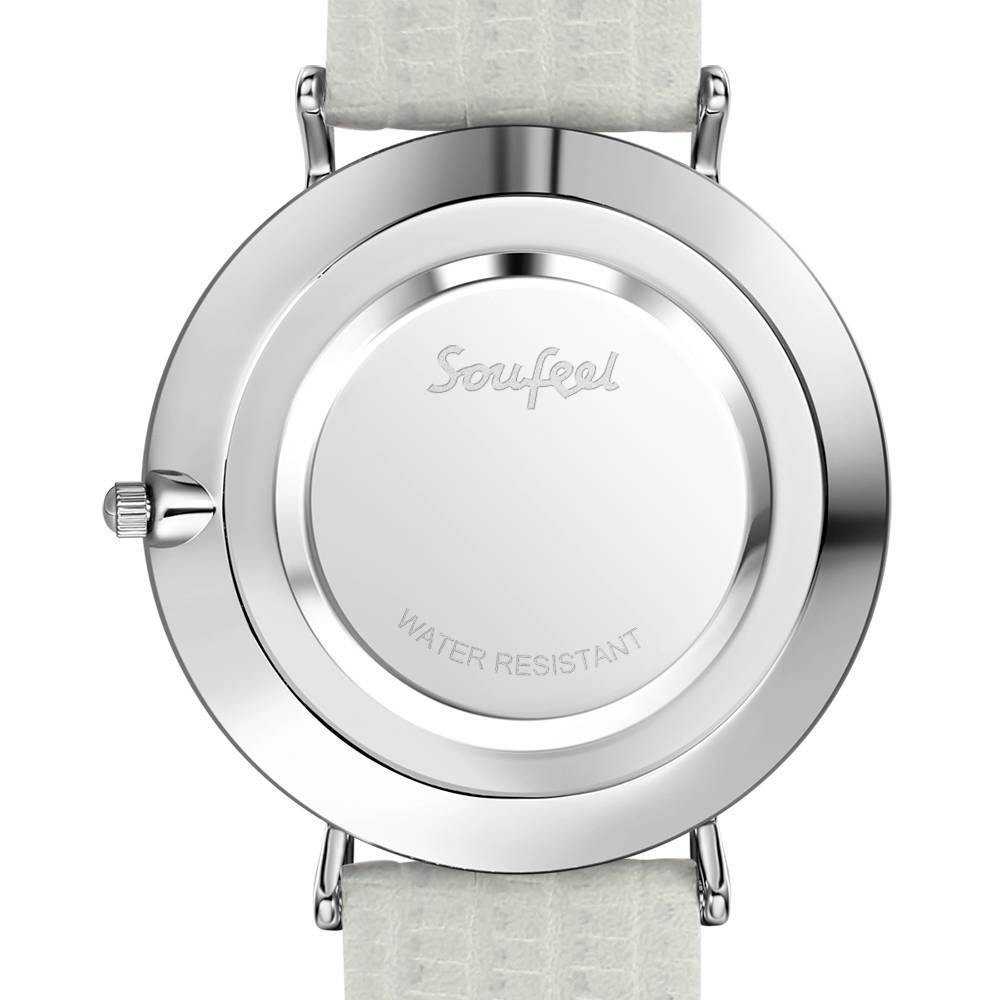 Casual Marble Dial Watch Grey Leather Strap - Women's - soufeelus