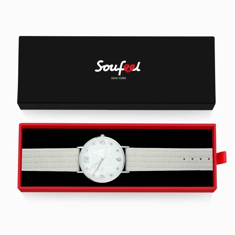 Casual Marble Dial Watch Grey Leather Strap - Women's - soufeelus