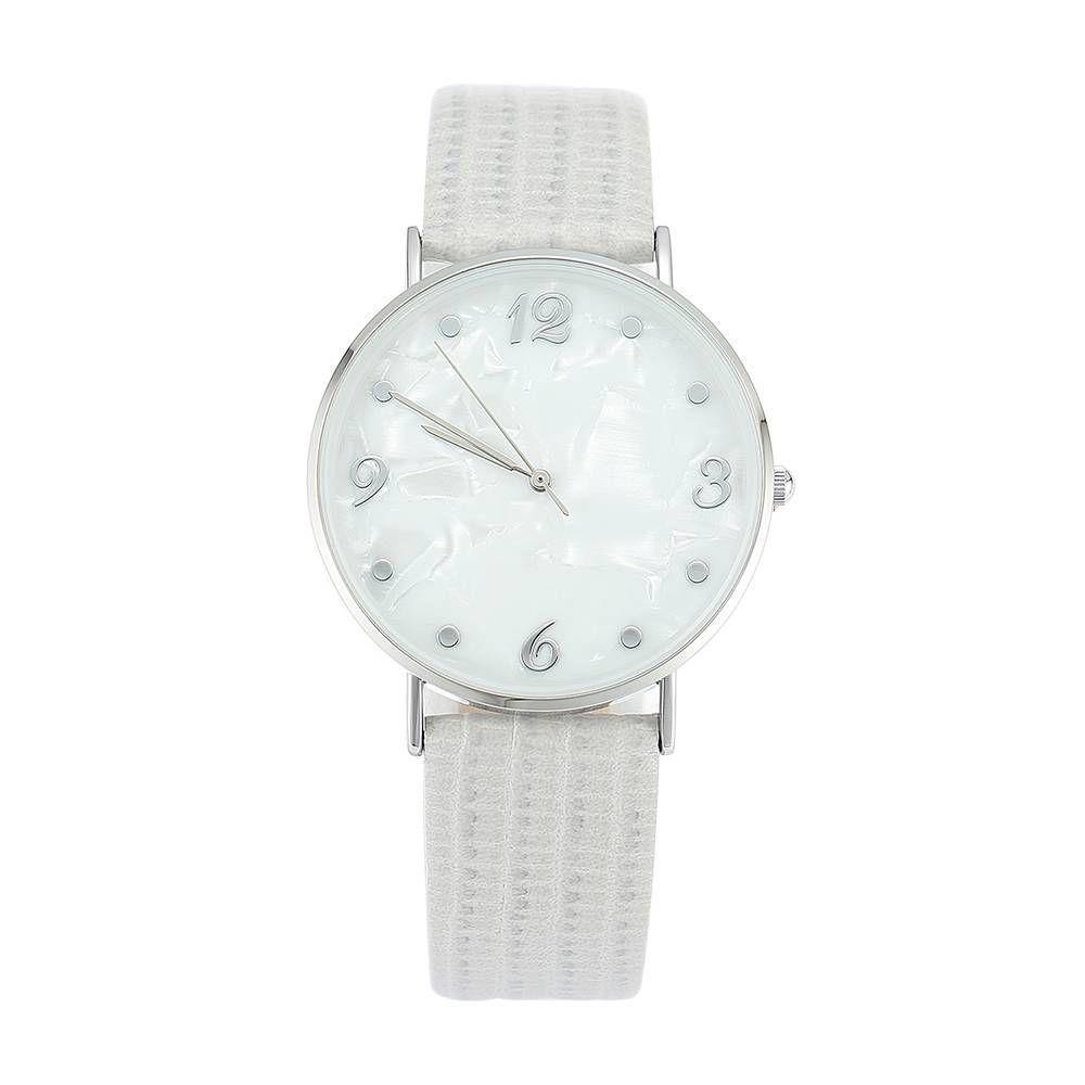 Casual Marble Dial Watch Grey Leather Strap - Women's - soufeelus