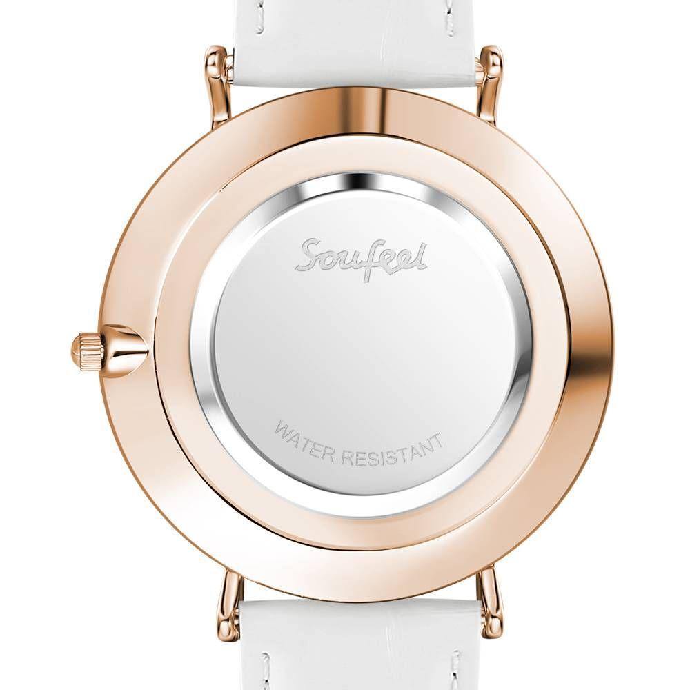 Digital Dial Watch Quartz White Leather Strap - Women's - soufeelus