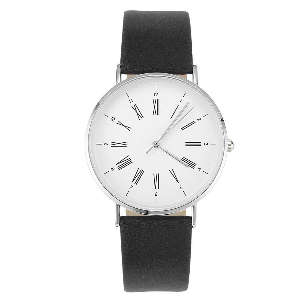 White Dial Watch Fashion Quartz Black Leather Strap Business Watch - Men's - soufeelus