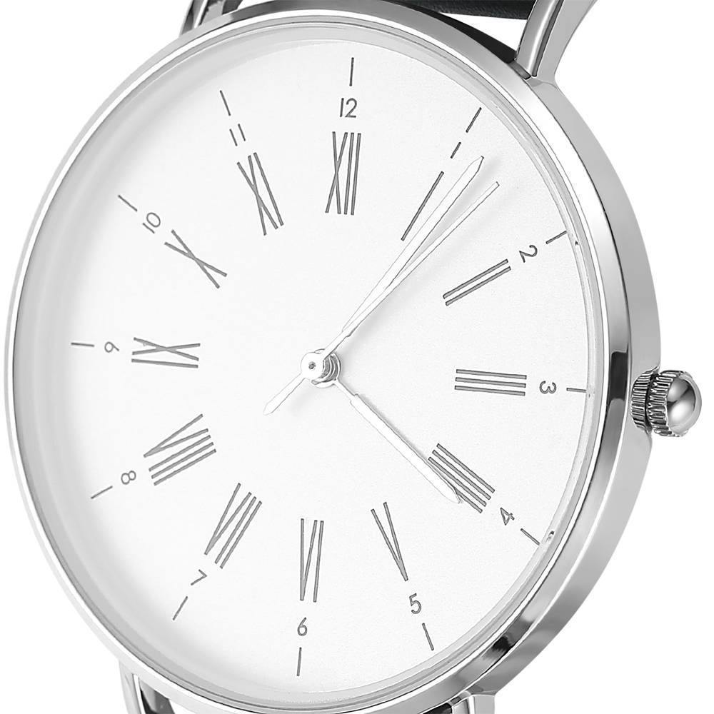 White Dial Watch Fashion Quartz Black Leather Strap Business Watch - Women's - soufeelus