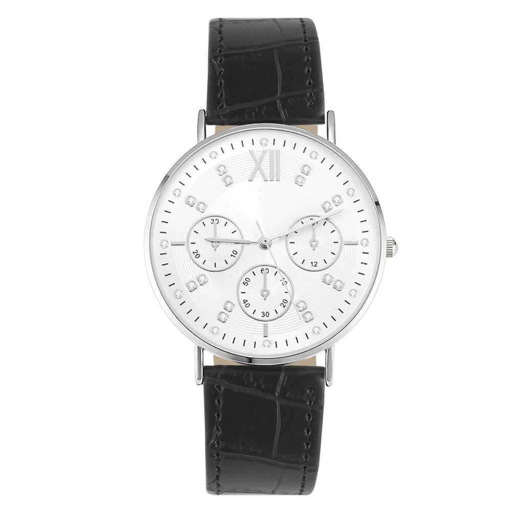 Automatic Watch White Dial Black Leather Strap - Men's - soufeelus