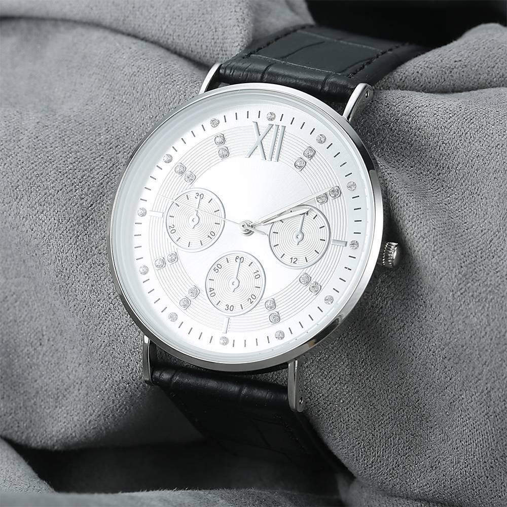 Automatic Watch White Dial Black Leather Strap - Women's - soufeelus