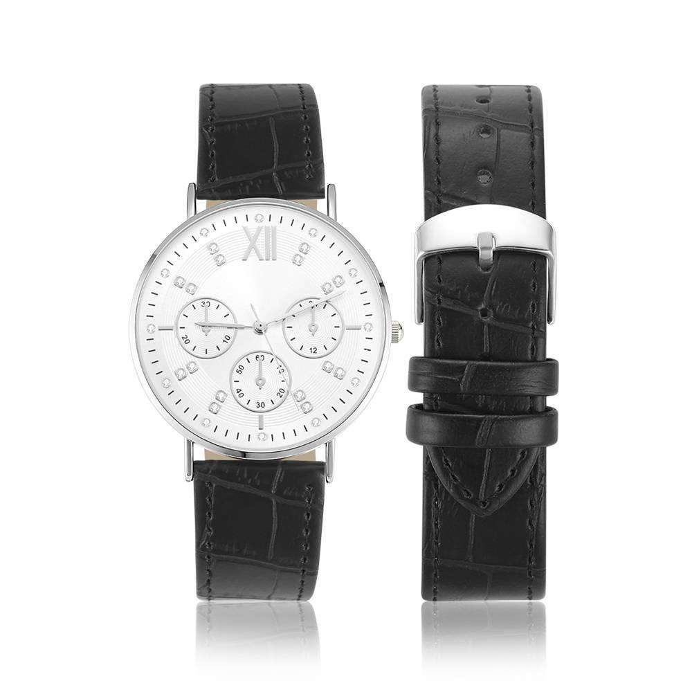 Automatic Watch White Dial Black Leather Strap - Men's - soufeelus