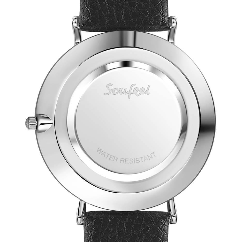 Marble Dial Watch Black Leather Strap - Men's - soufeelus