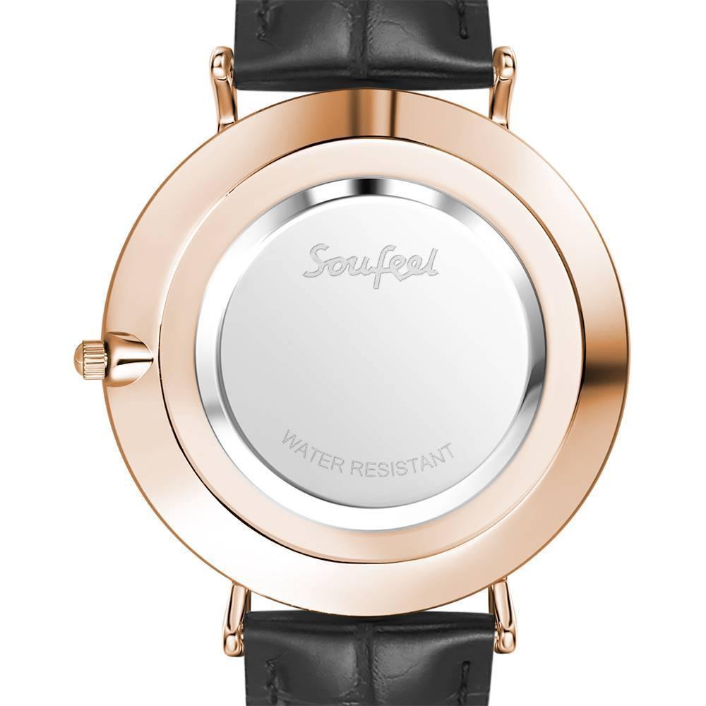 Golden Dial Watch Fashion Quartz Black Leather Strap - Women's - soufeelus