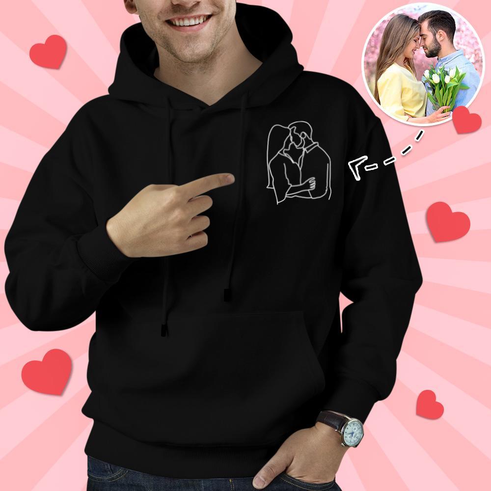 Custom Embroidered Pocket Portrait From Photo Outline Photo Sweatshirt Custom Photo Couple Hoodie Gift For Bf - soufeelmy