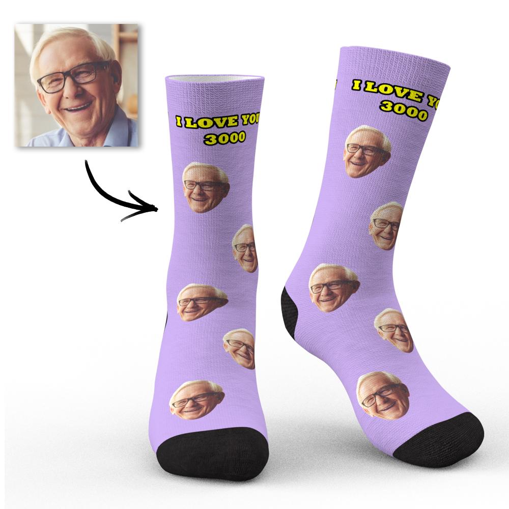 Custom Face Socks I Love You 3000 with Your Text 3D Preview Perfect Gift For Father's Day - soufeelmy
