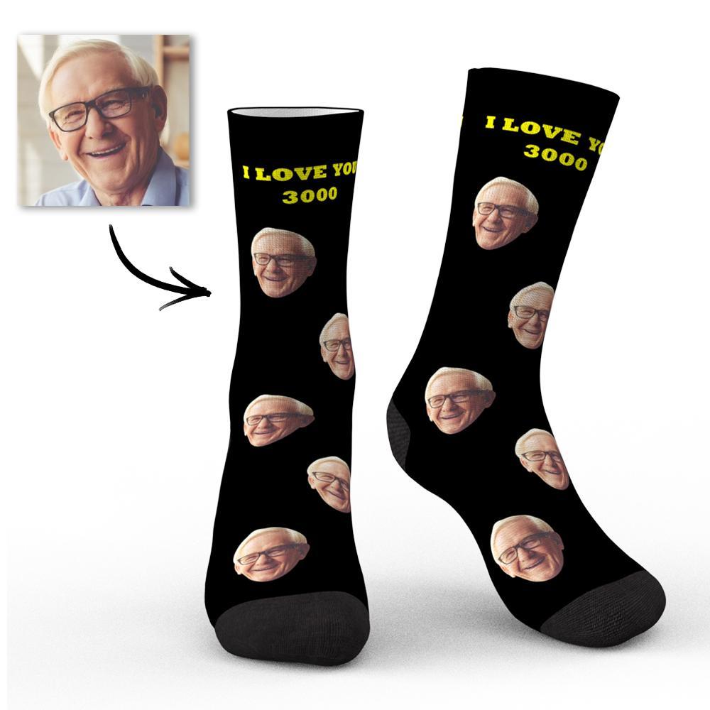 Custom Face Socks I Love You 3000 with Your Text 3D Preview Perfect Gift For Father's Day - soufeelmy