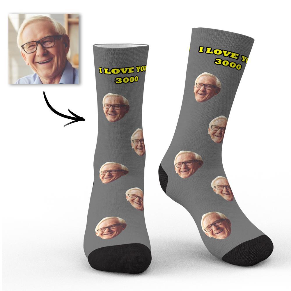 Custom Face Socks I Love You 3000 with Your Text 3D Preview Perfect Gift For Father's Day - soufeelmy