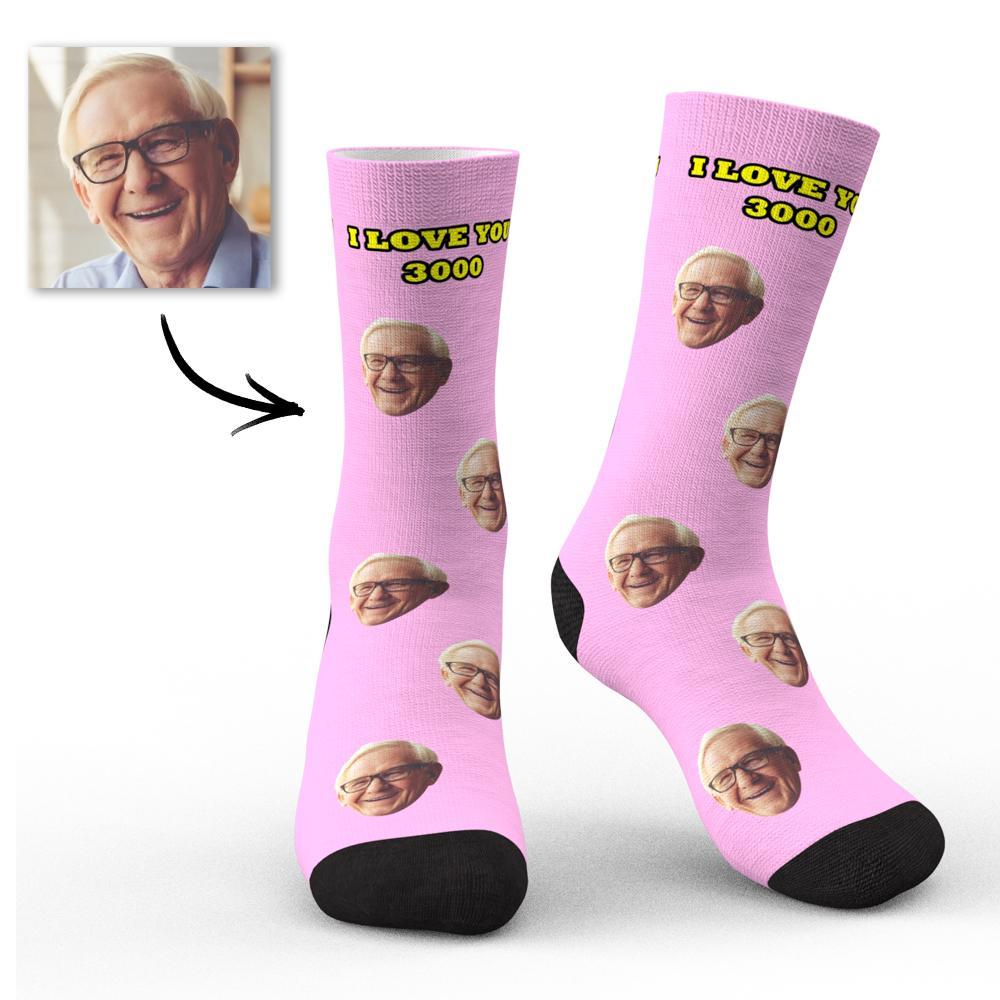 Custom Face Socks I Love You 3000 with Your Text 3D Preview Perfect Gift For Father's Day - soufeelmy