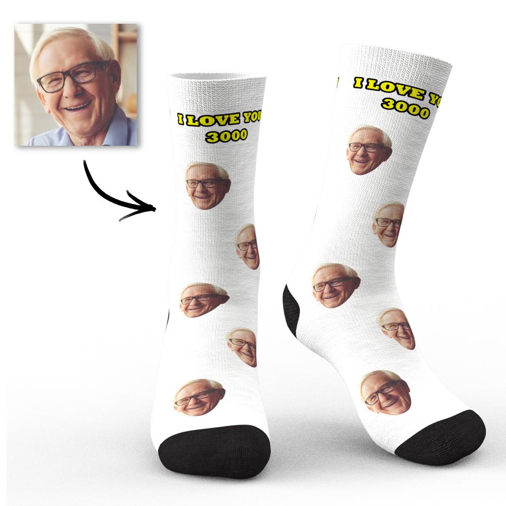 Custom Face Socks I Love You 3000 with Your Text 3D Preview Perfect Gift For Father's Day - soufeelmy