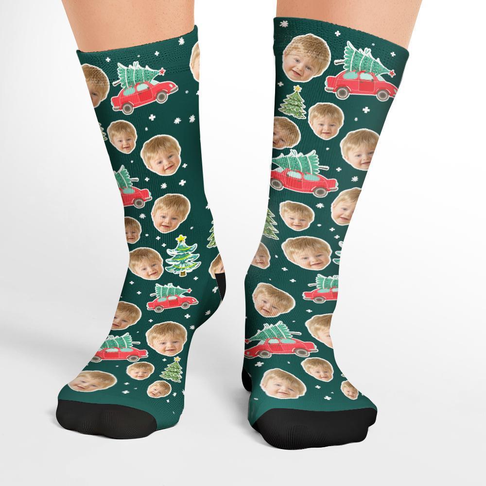 Custom Photo Socks Christmas Funny Face Socks Colourful Designs Harajuku Christmas Tree