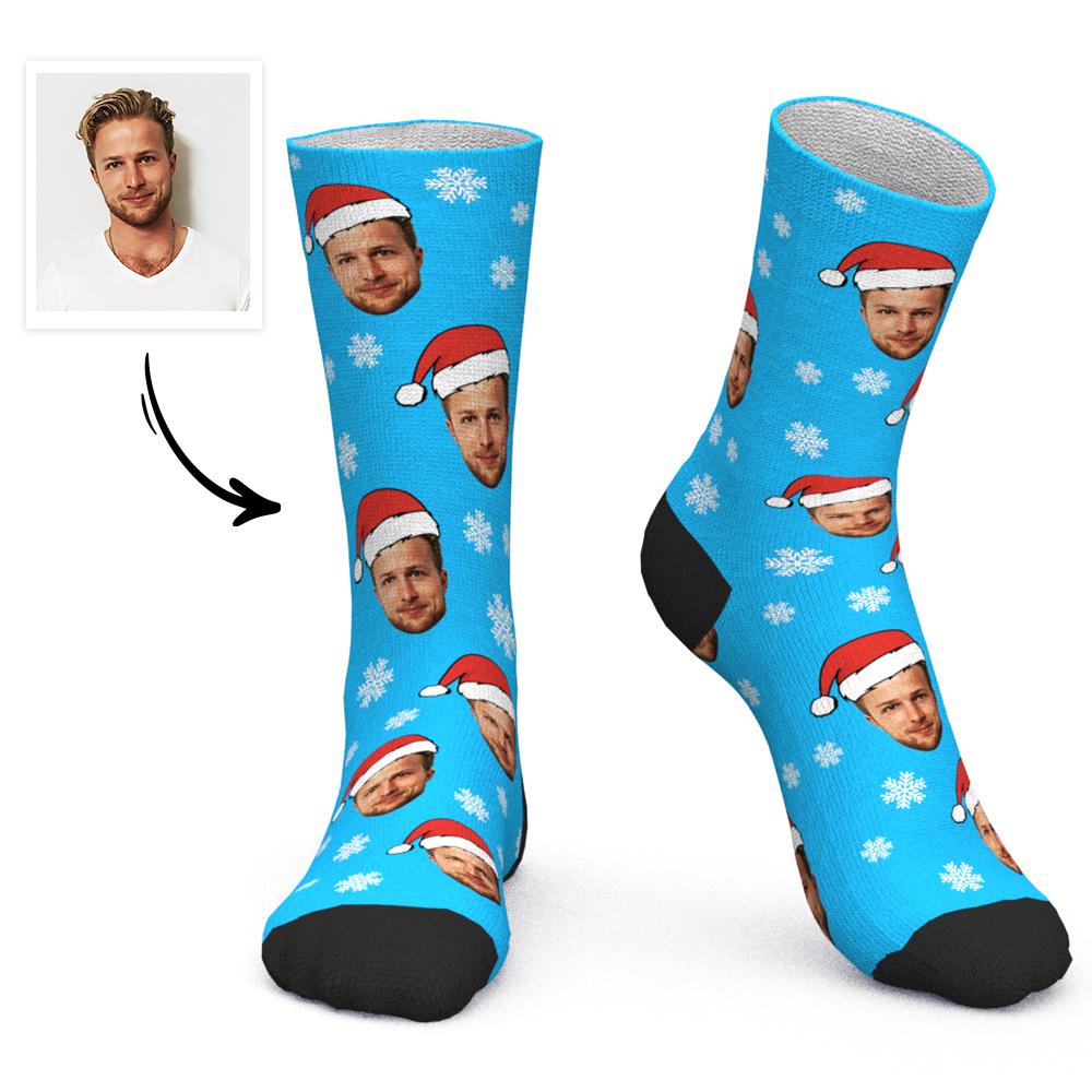 Custom Face Socks Personalized Photo Socks Christmas Gift Santa Socks - Santa Hat