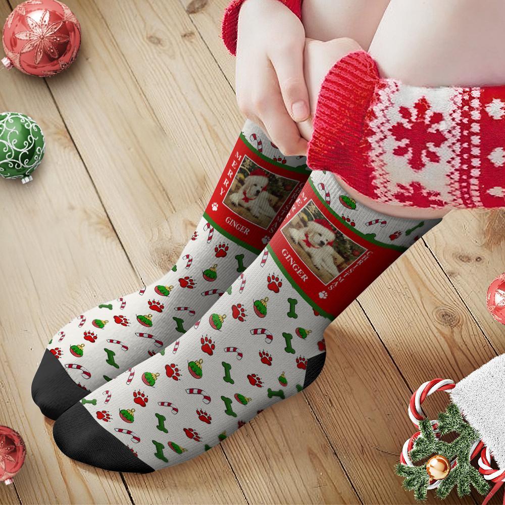 Custom Socks Personalized Photo Socks Christmas Socks Gift Santa Socks - Cut Dog