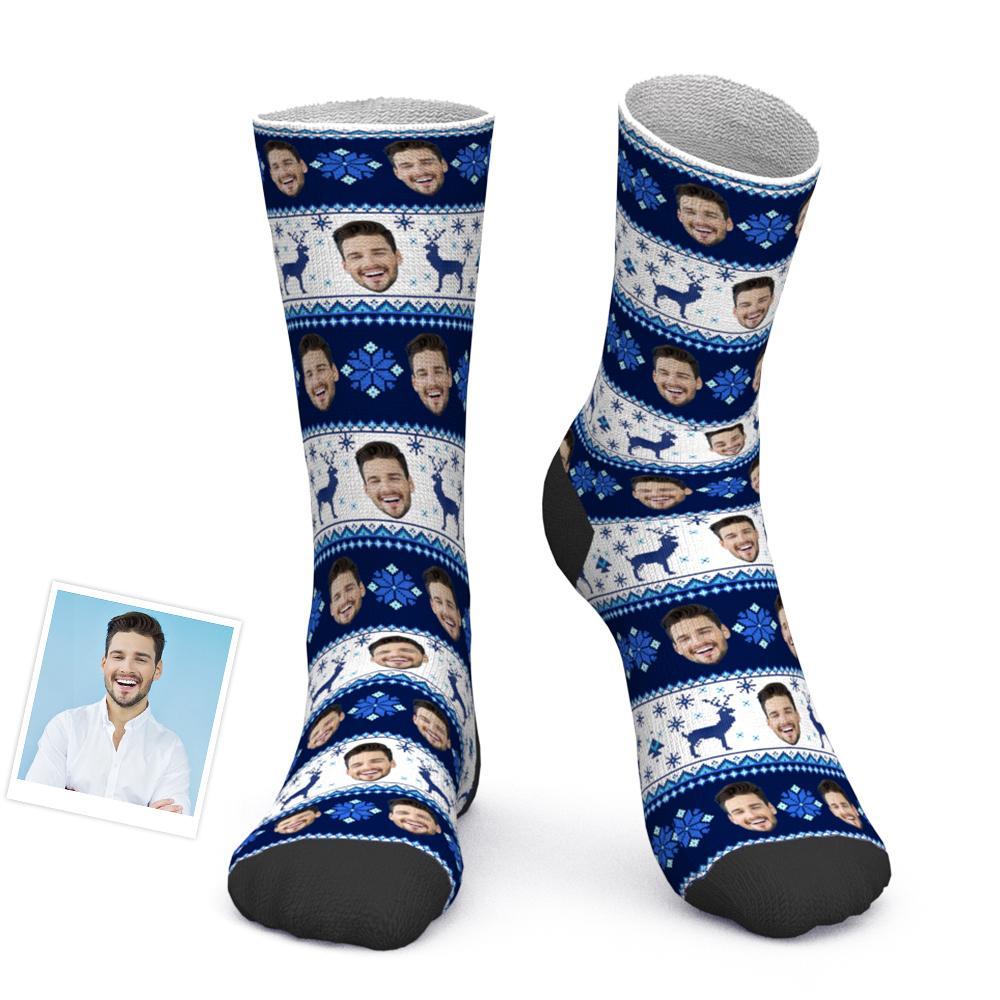 Custom Photo Socks Christmas Socks Christmas Face Socks Over Nordic Pattern