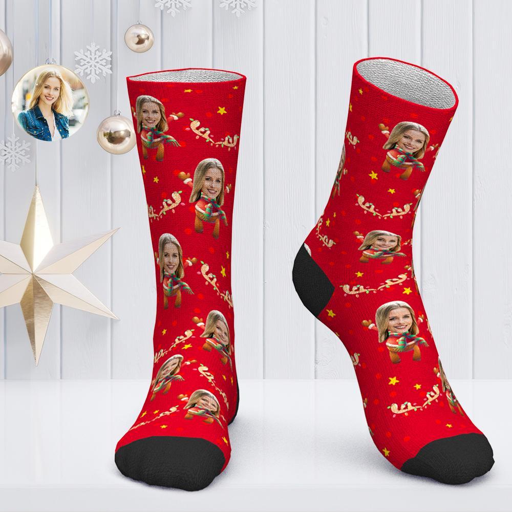 Custom Face Socks Personalized Photo Socks Christmas Gift - Christmas Elk