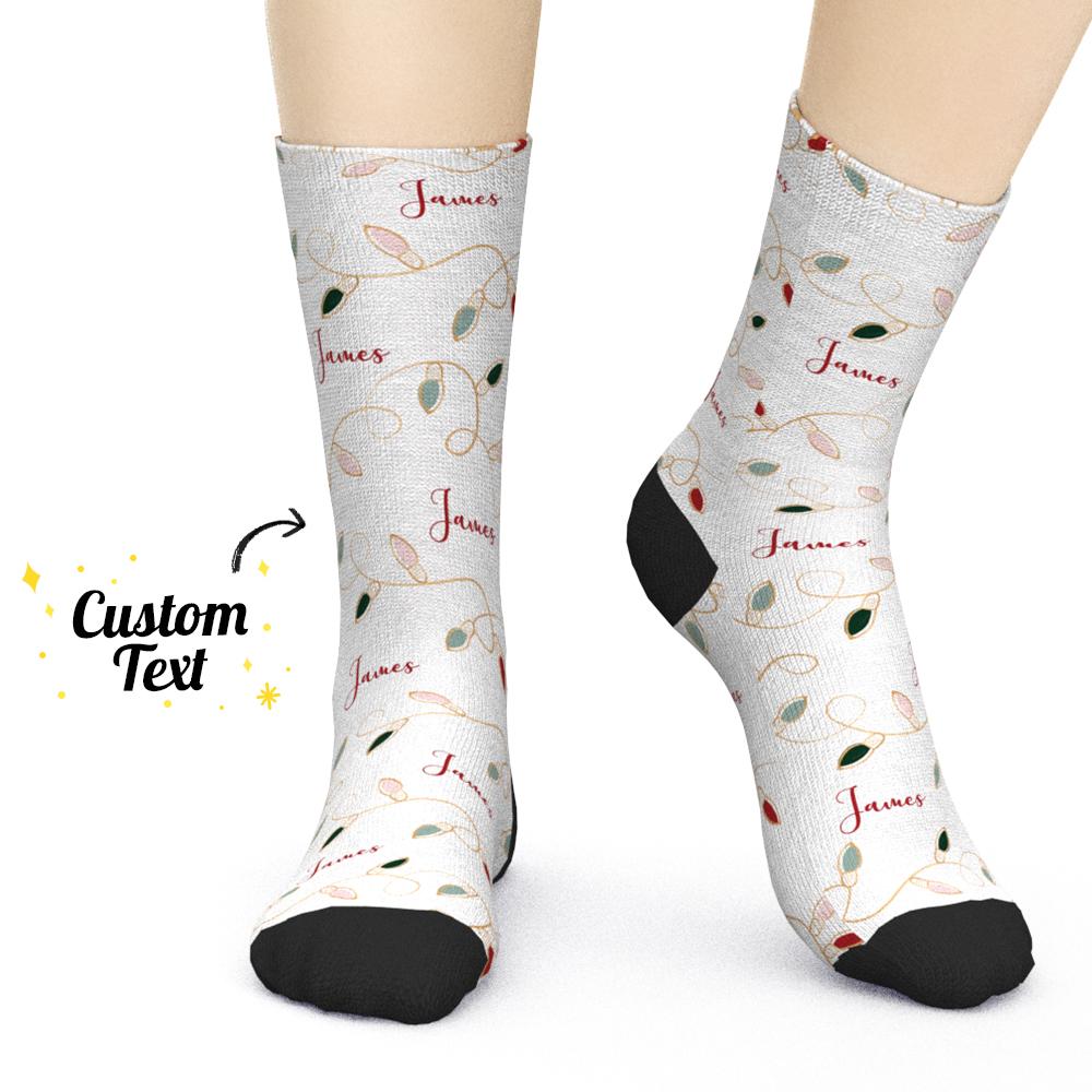 Custom Name Socks Christmas Lights Socks Gifts for Men & Women