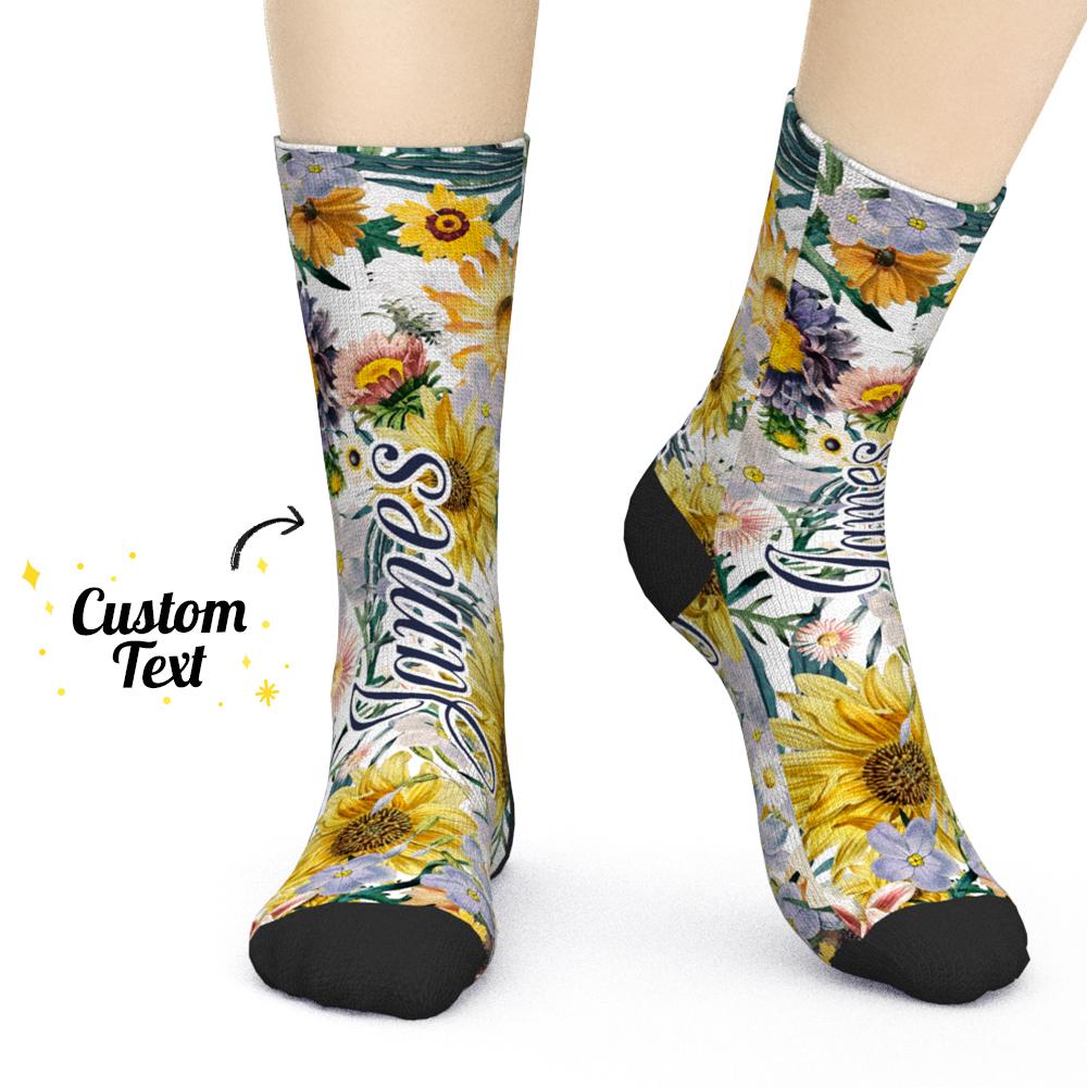 Custom Engraved Floral Socks Name Socks Gifts for Girlfriend